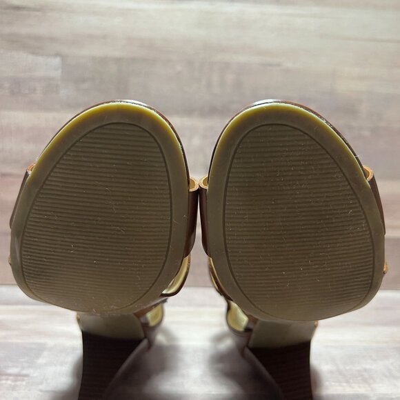 Liz Claiborne Brown Strappy Open-Toe Heels With Back Zipper Closure 7M - Picture 6 of 13